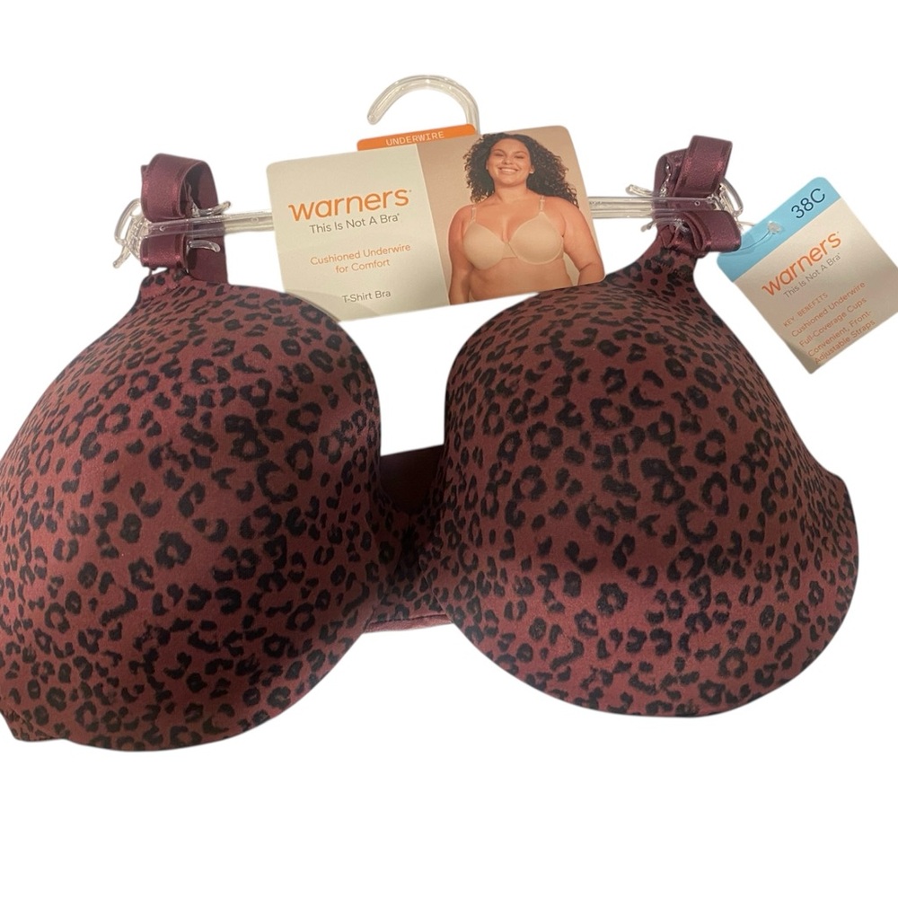 Warner's Women's Animal Print Bra - Burgundy and Black 38C New With Tag